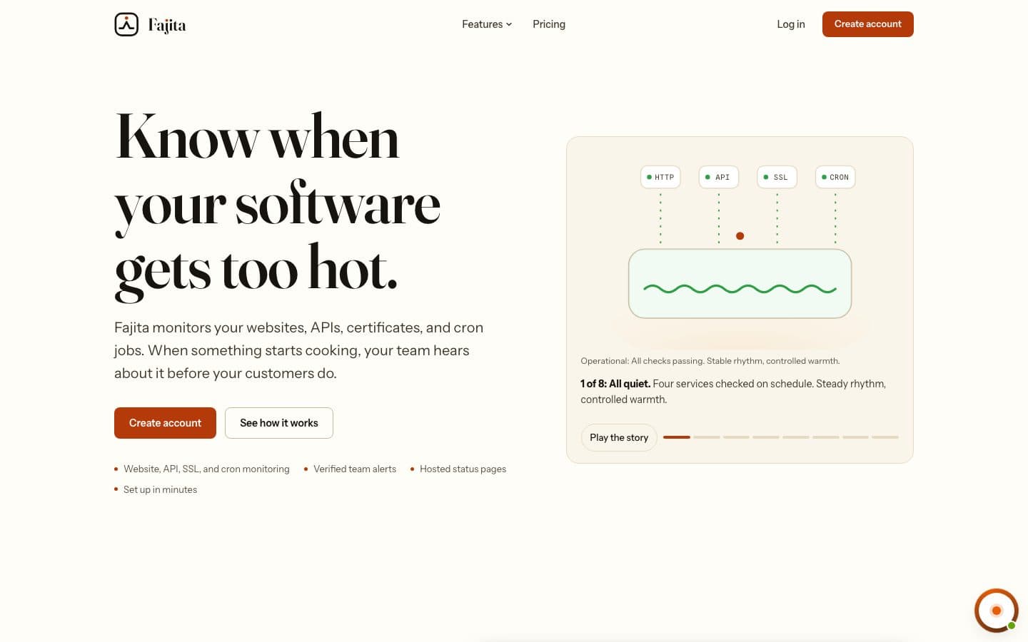 Fajita uptime monitoring and status page interface
