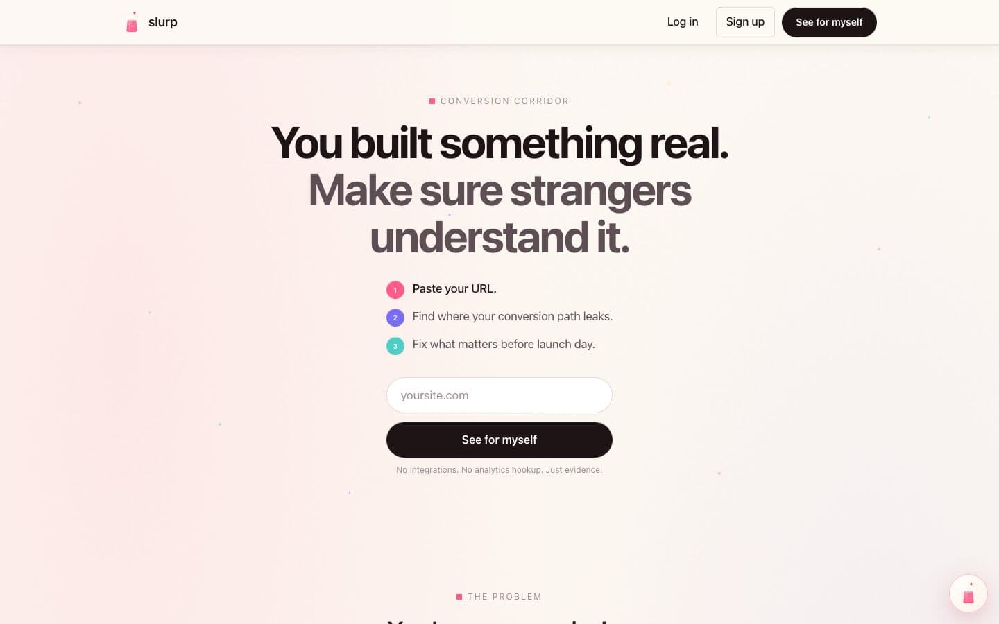 Slurp website growth diagnosis interface