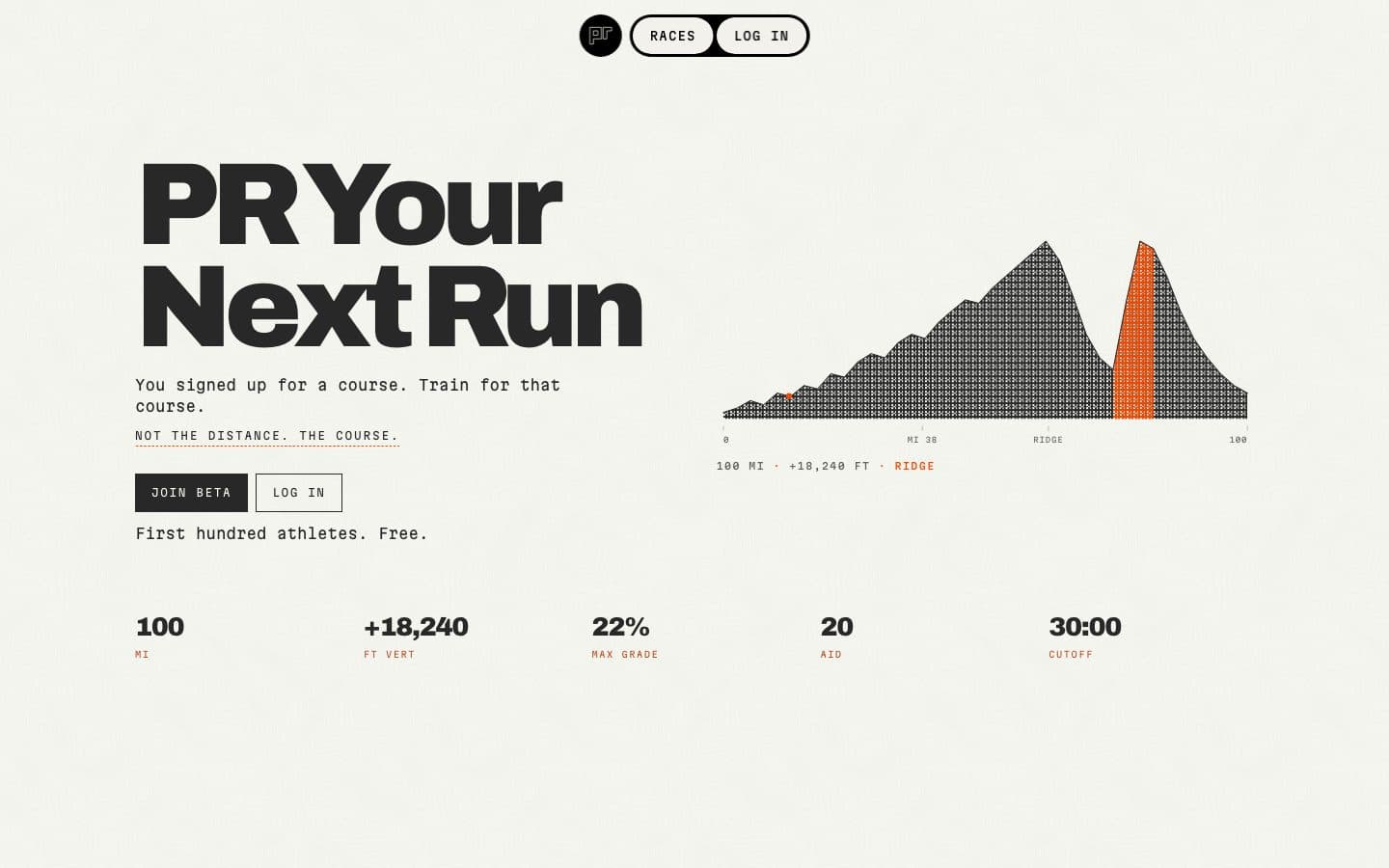 PR Run race-specific ultramarathon training interface
