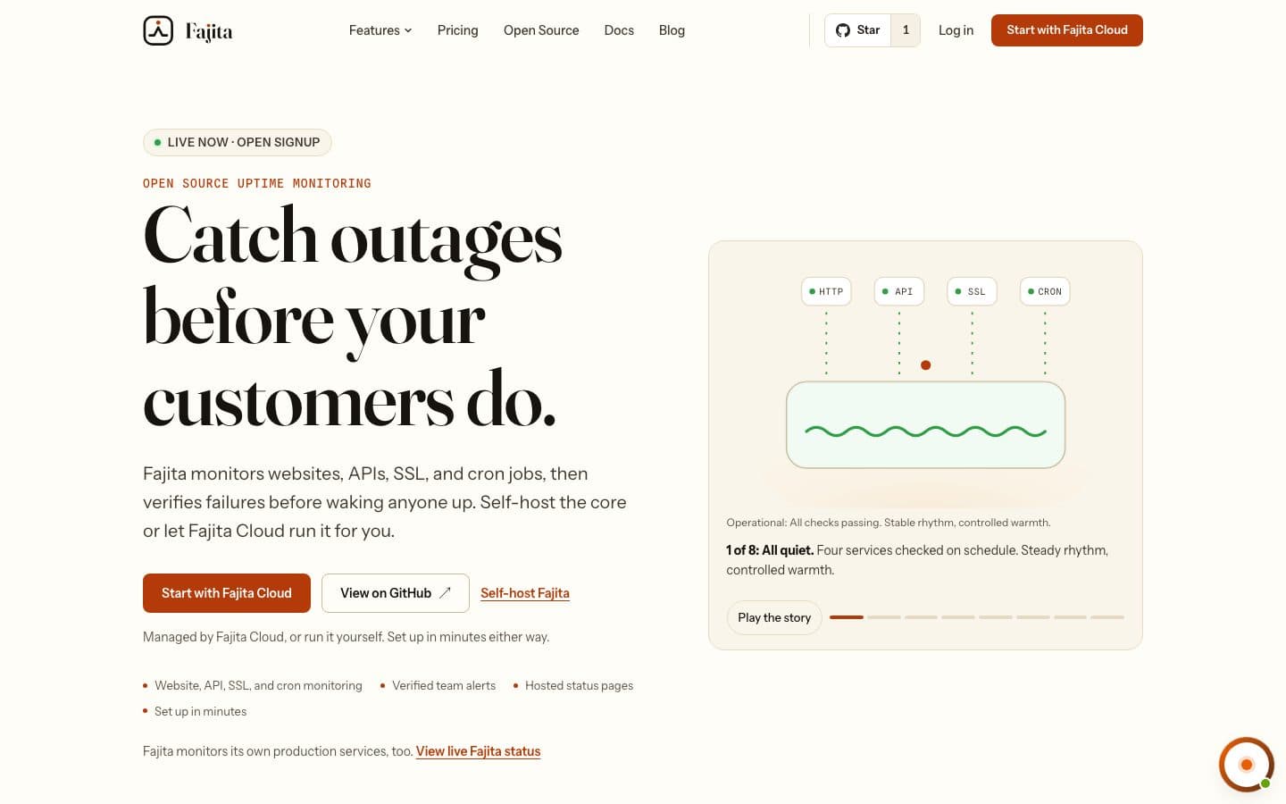 Fajita uptime monitoring and status page interface
