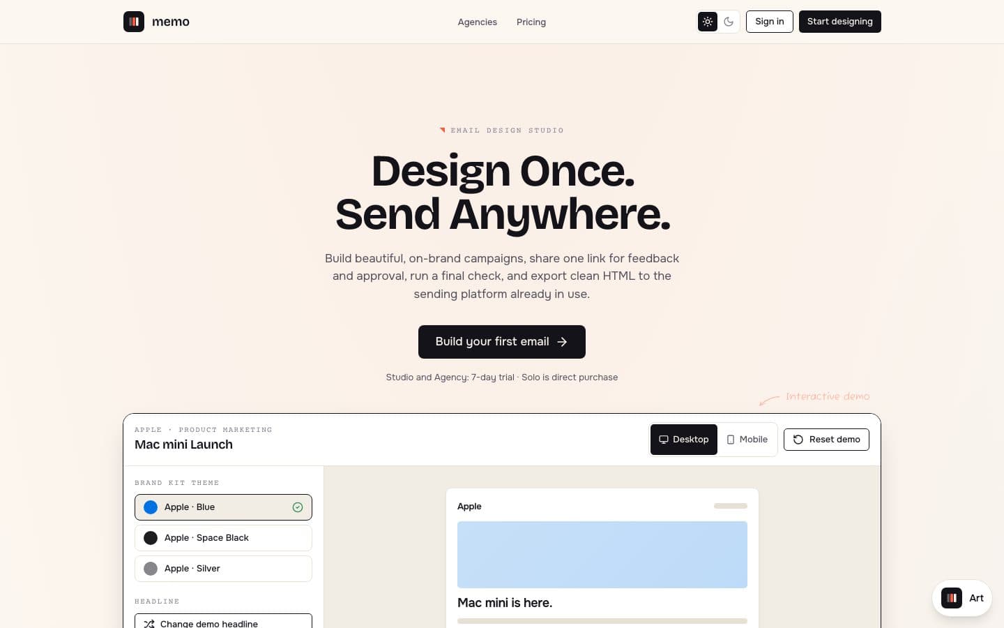 Memo email design interface