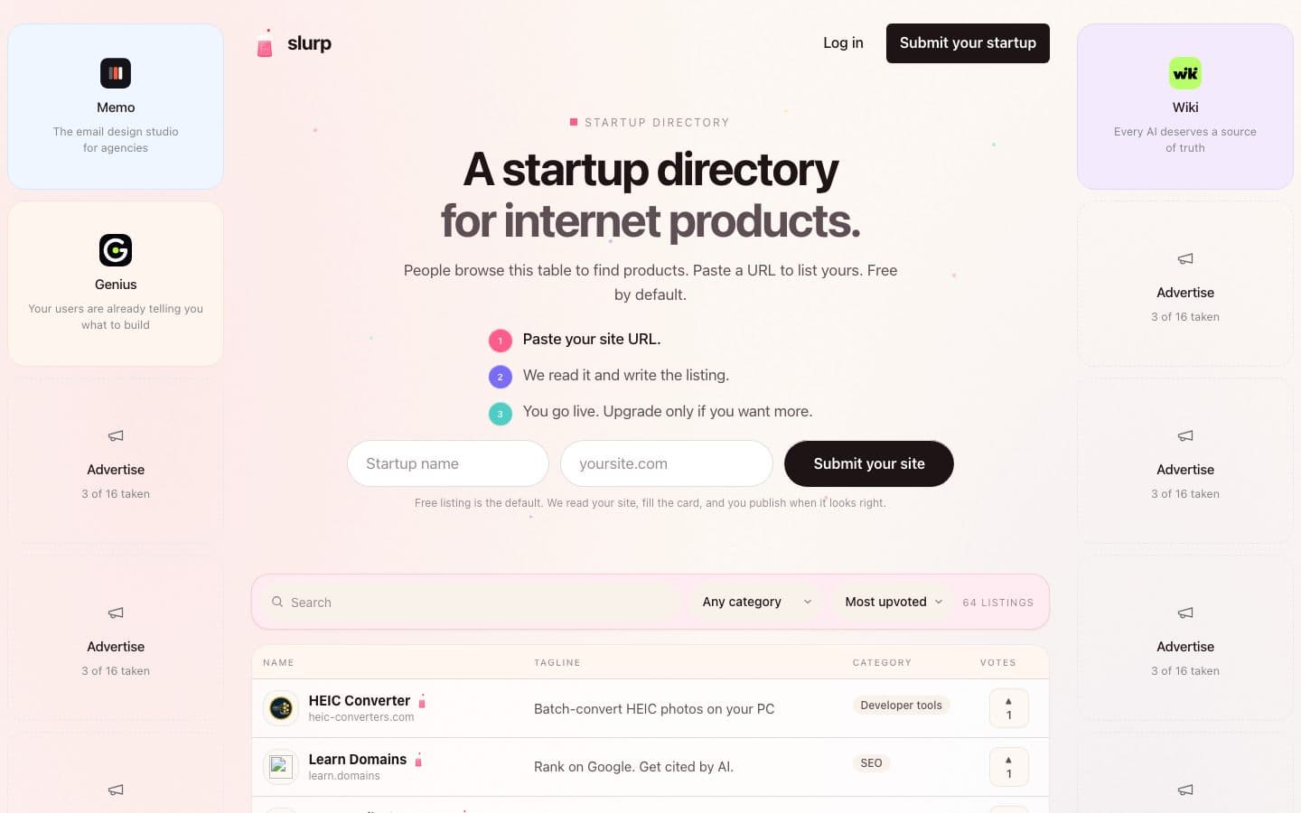 Slurp startup directory for internet products